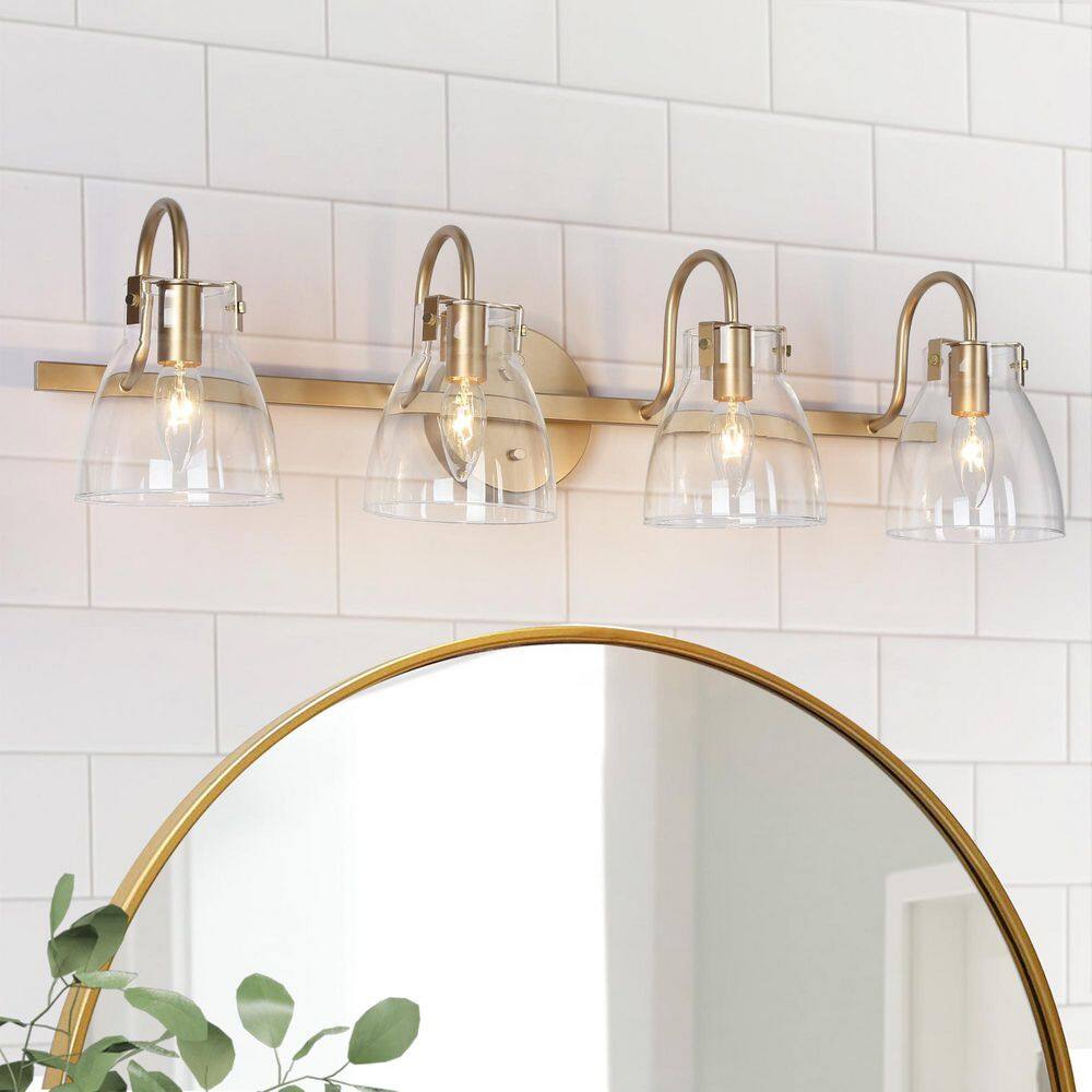 Farmhouse 28.5 in. 4-Light Dark Gold Vanity Light, Bathroom Wall Lamp with Clear Glass, Mid-century Bell Bath Lighting price history on PriceWatchPro