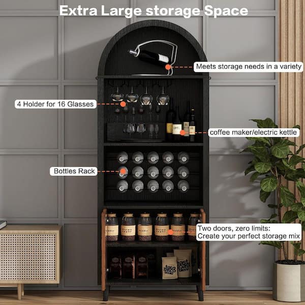 25.59 in W x 16.1 in D x 71 in H Farmhouse Arched Bar Cabinet in