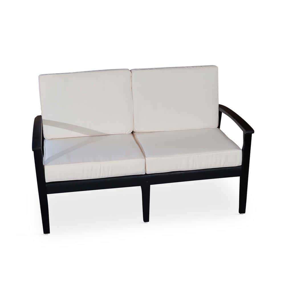 Espresso Finish Eucalyptus Wood Outdoor Loveseat, with Cream Cushions, for 