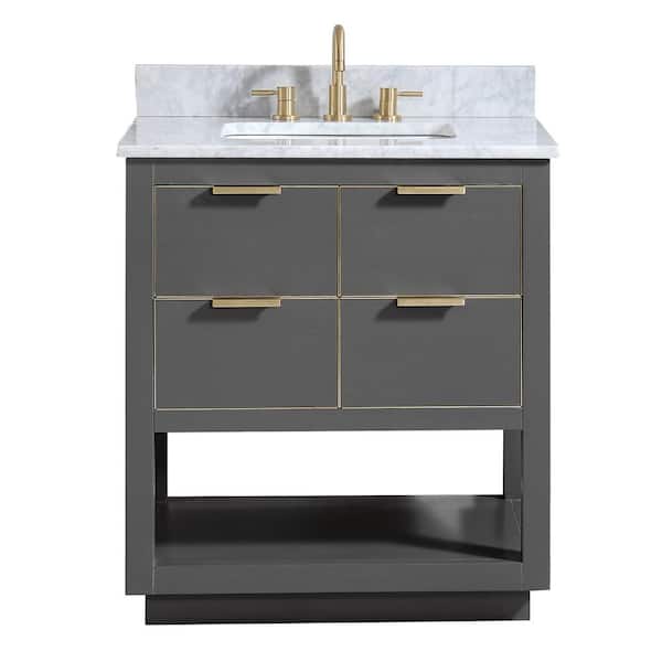 Avanity Allie 31 in. Single Sink Twilight Gray with Gold Trim Bath Vanity with Carrara White Marble Top