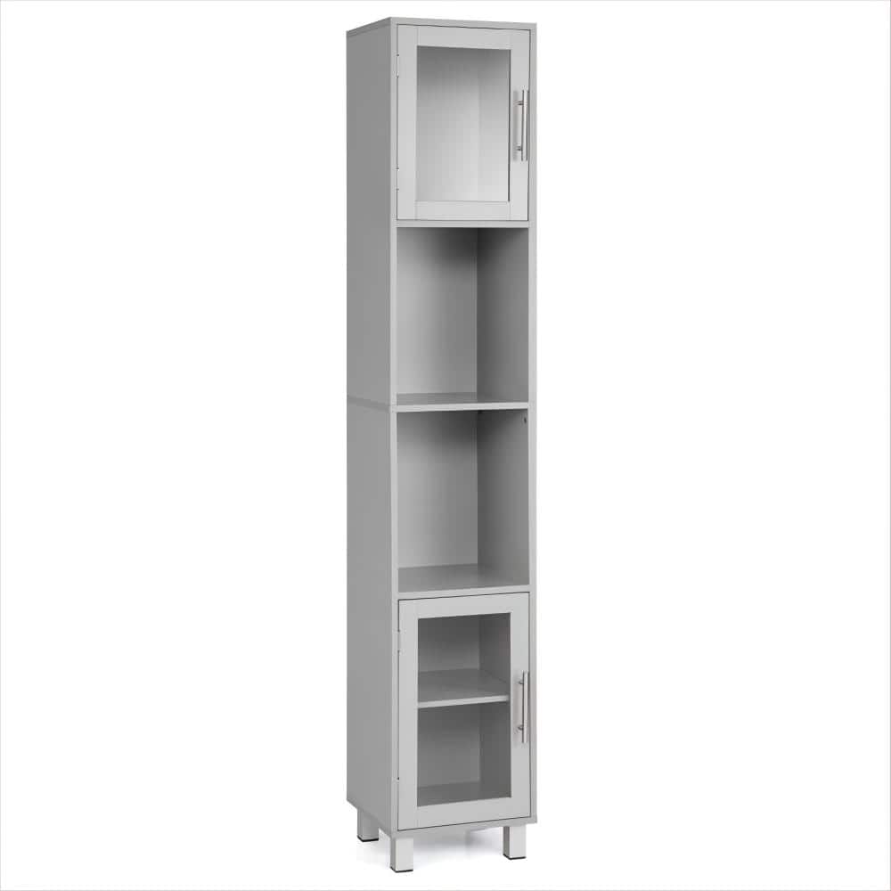 13 in. W x 12 in. D x 71 in. H Gray Tower Bathroom Linen Cabinet and Organi