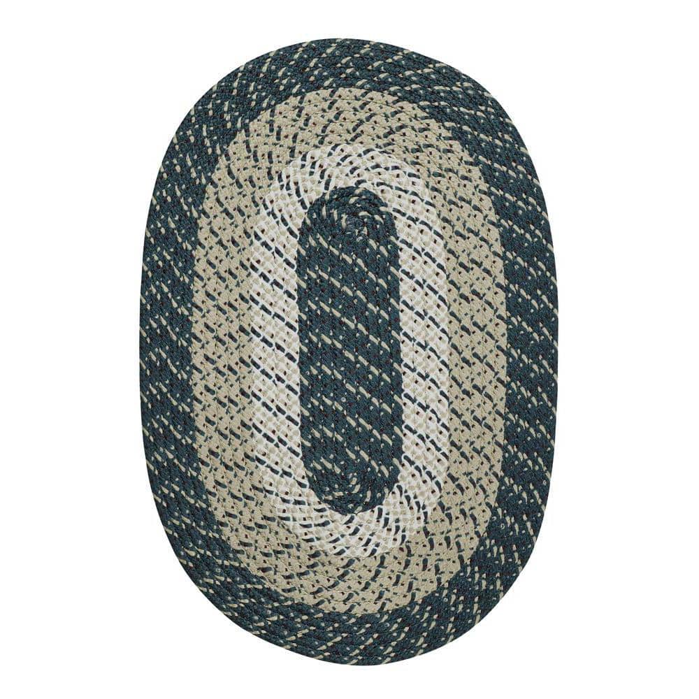 Hunter Stripe Braided Oval Rug in Synthetic, 65" Easy Care