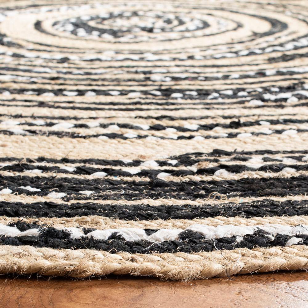 Boho-Chic Black & Ivory Handwoven Cotton Round Rug - 8'