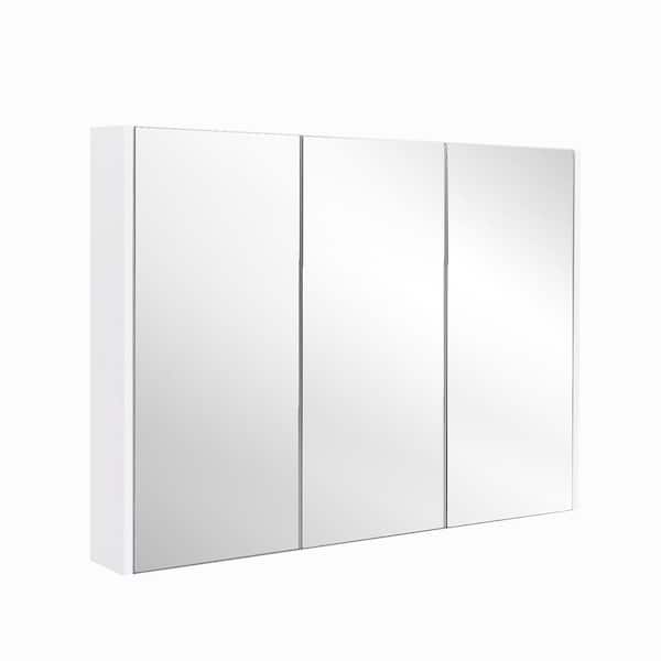 35.5 in. W x 4.5 in. D x 25.5 in. H Bathroom Storage Wall Cabinet in White with 3-Doors and Adjustable Shelves