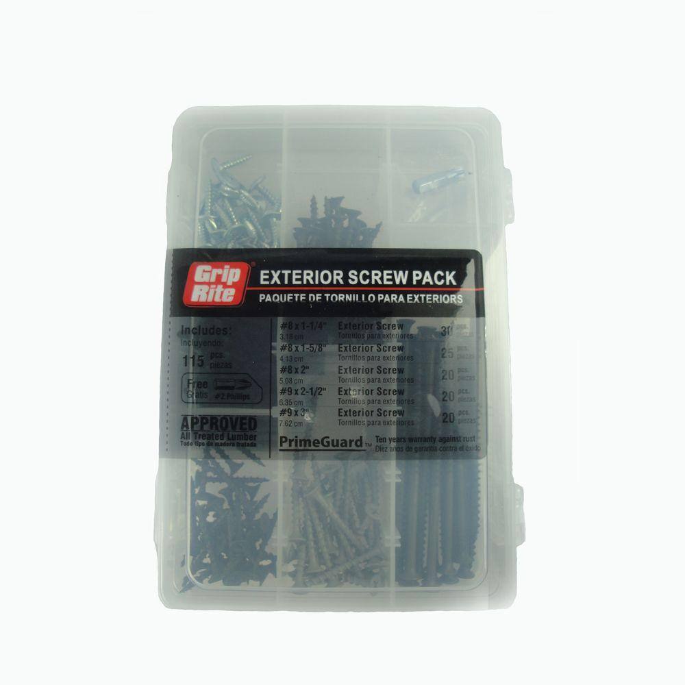 Grip Rite Assorted Outdoor Use Screw Pack 115 Piece Mppg10 The Home Depot