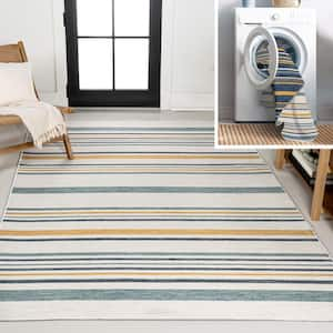 Janus Classic Coastal Ticking Stripe Reversible Machine-Washable Cream/Navy 5 ft. x 8 ft. Indoor/Outdoor Area Rug