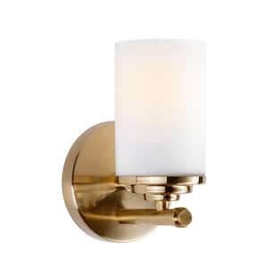 Ames 1-Light Soft Gold Wall Sconce Vanity Light with Satin Opal Glass