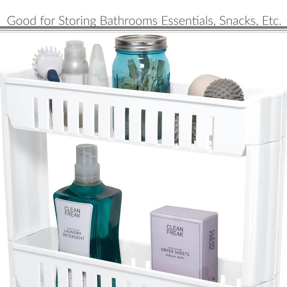 White Slim 3 Tier Slide Out Storage Cart
