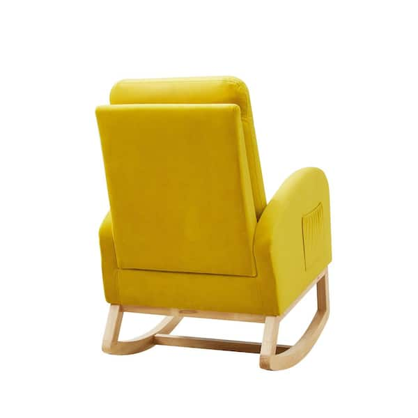 Rocking Chair, Modern Fabric Upholstered Nursery Glider Rocker with Curved  Wood Base and Side Pocket, Comfortable High Back Armchair Single Sofa Chair  with Removable Cushion for Living Room, Yellow 