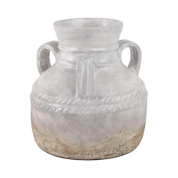 Liv & Skye 13 in. Ivory/Gray Terra Cotta Amphora Reactive Glaze Decorative Vase