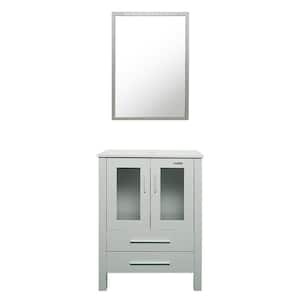 24 in. W x 20 in. D x 32 in. H Bath Vanity Cabinet without Top in Grey with Mirror