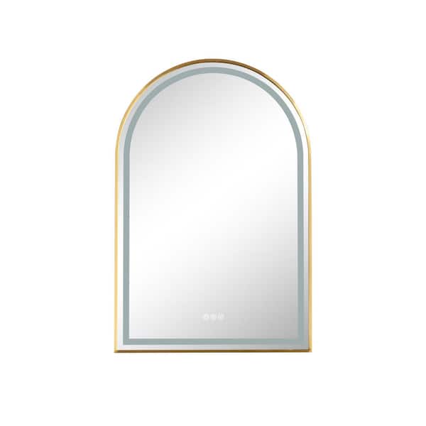Unbranded 26 in. W x 38.7 in. H Oversized Arched Framed Wall-Mounted Bathroom Vanity Mirror in Brushed Gold