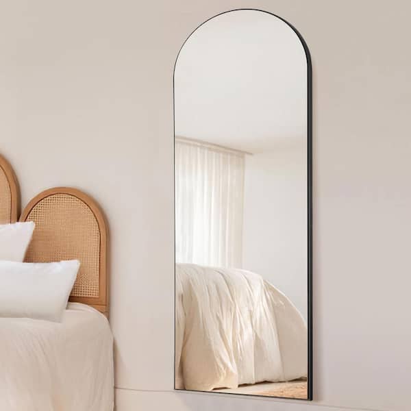 Dovelina 59 in. x 20 in. Modern Arched Removable Carved Design Black Framed Full Length Floor Standing Mirror