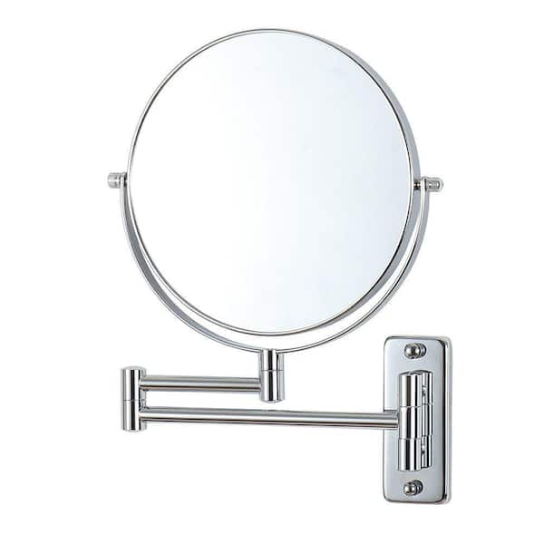 Tileon 8 in. W x 8 in. H Small Round 2-Side 1X/10X Magnifying Telescopic Bathroom Wall Makeup Mirror in Chrome Finish V3