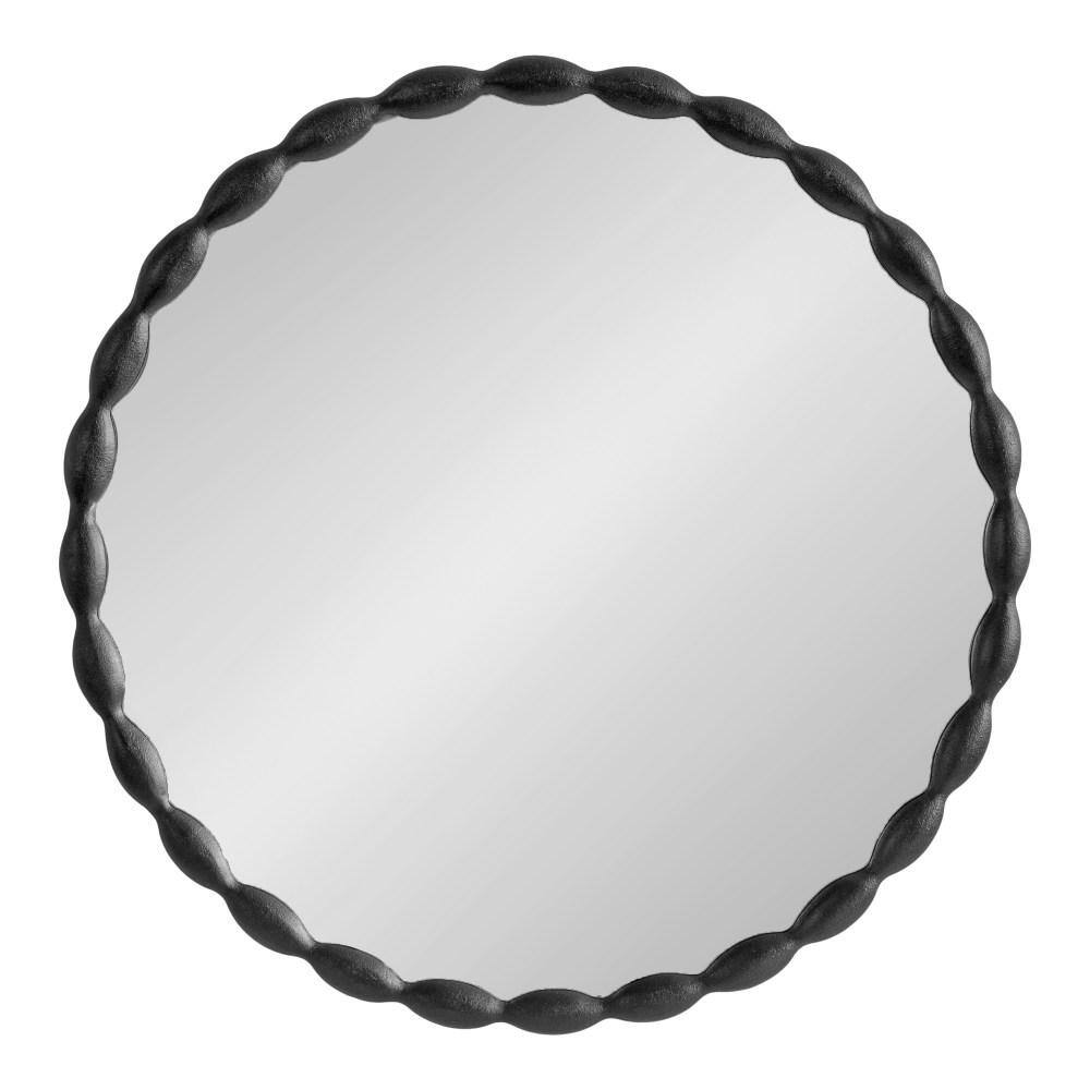 Perlina 26" Black Round Scalloped Vanity Mirror