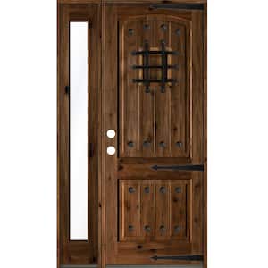 44 in. x 96 in. Mediterranean Knotty Alder Right-Hand/Inswing Clear Glass Provincial Stain Wood Prehung Front Door