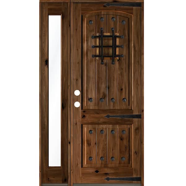 Krosswood Doors 62 in. x 96 in. Mediterranean Knotty Alder Right-Hand/Inswing Clear Glass Provincial Stain Wood Prehung Front Door