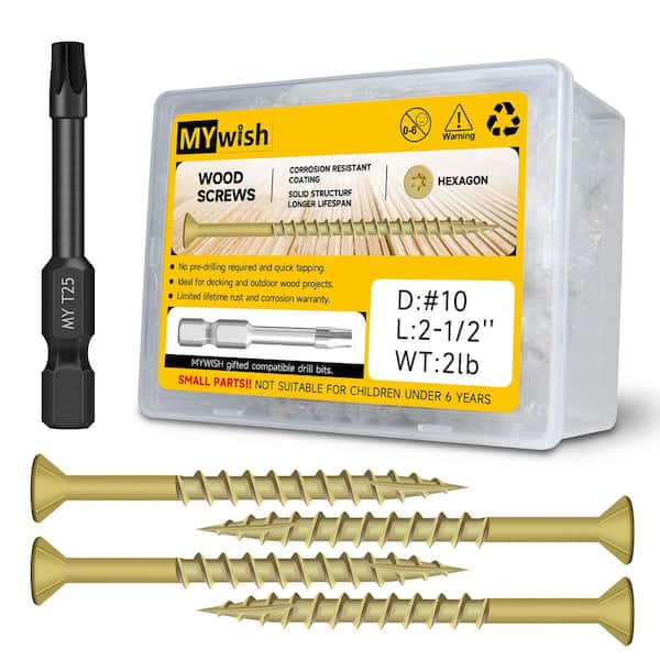 MYWISH #10 x 2-1/2 in. Tan Star Flat-Head Wood Deck Screws (152-Piece)