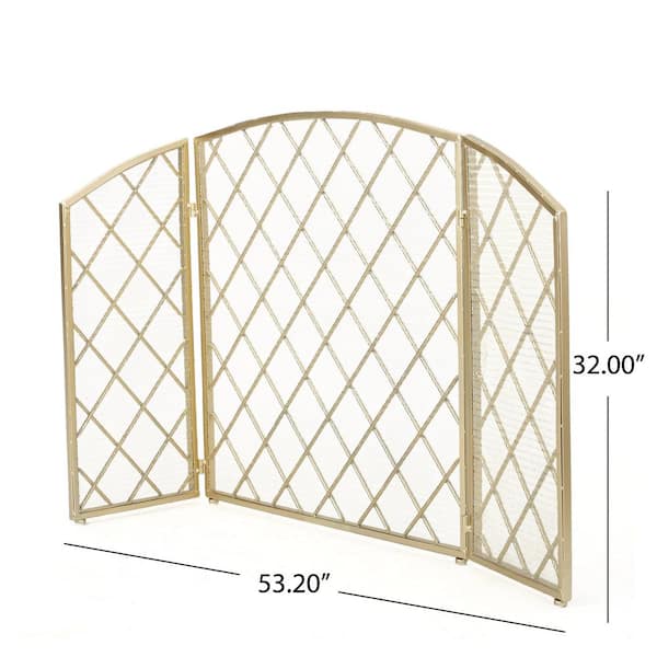 Noble House Amiyah Gold Iron 3-Panel Fireplace Screen 14381 The Home Depot