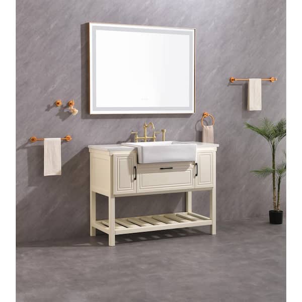 48 in. W x 36 in. H Rectangular Aluminum Framed Anti-Fog Dimmable Wall Mounted LED Bathroom Vanity Mirror in Gold