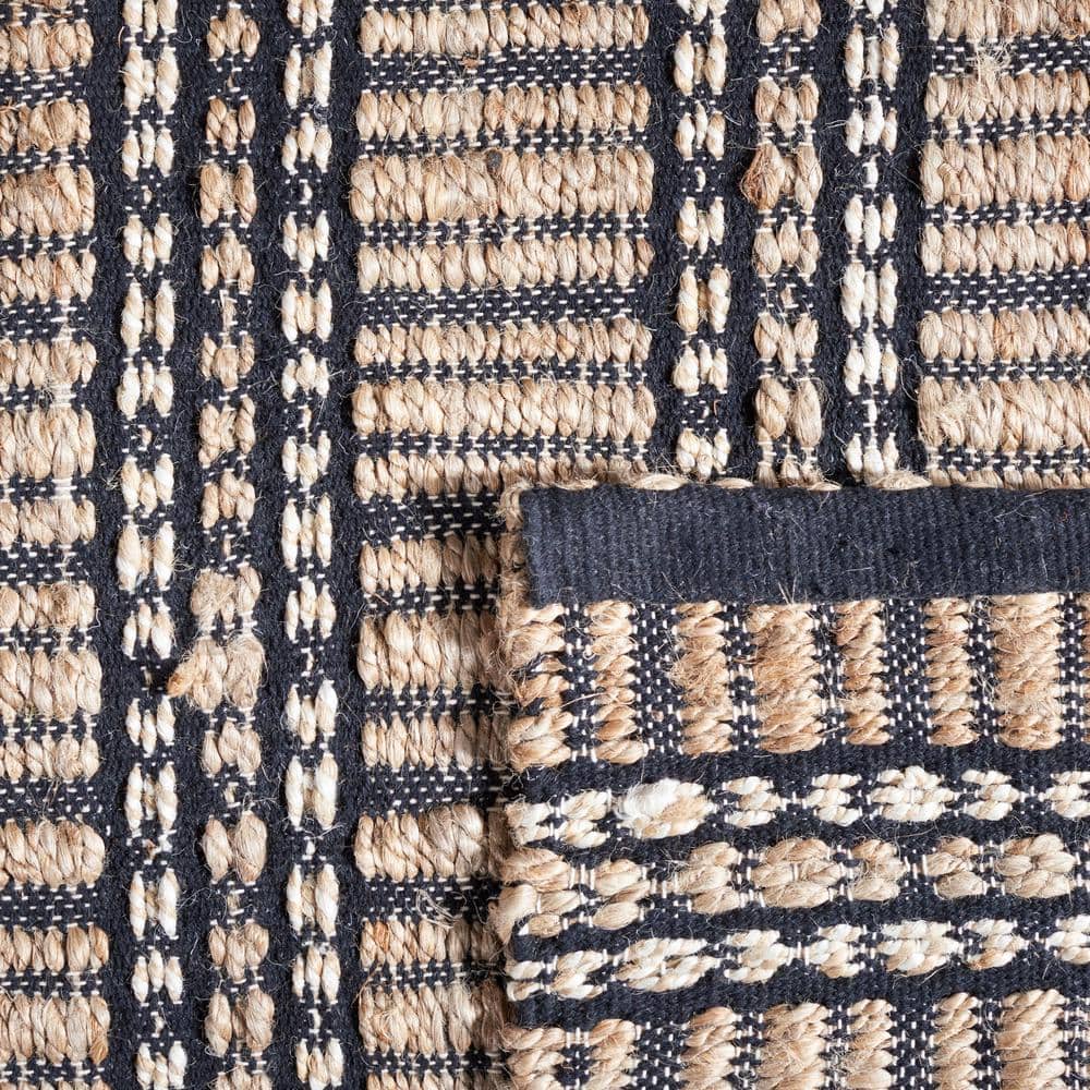 Black and Natural Flat Woven Cotton Area Rug, 9' x 12'