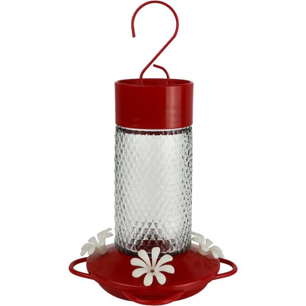 Charming Cherry Glass Gravity Hummingbird Feeder 13 oz. Red