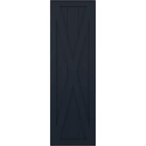 12 in. x 28 in. True Fit PVC Single X-Board Farmhouse Fixed Mount Board and Batten Shutters Pair in Starless Night Blue