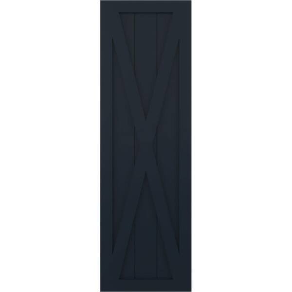 Ekena Millwork 15 in. x 68 in. True Fit PVC Single X-Board Farmhouse Fixed Mount Board and Batten Shutters Pair in Starless Night Blue