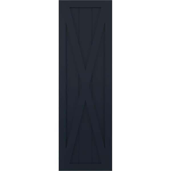 Ekena Millwork 18 in. x 30 in. True Fit PVC Single X-Board Farmhouse Fixed Mount Board and Batten Shutters Pair in Starless Night Blue