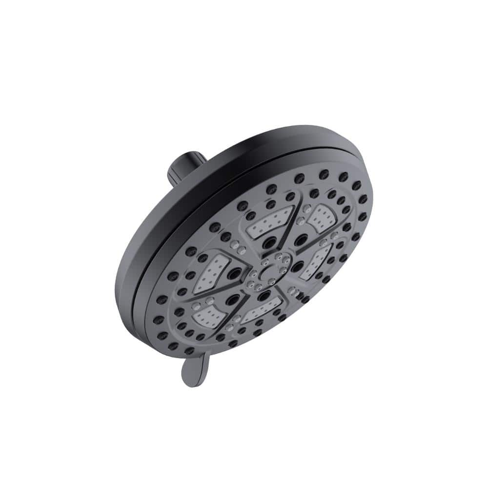 Design House Mills Modern 7 in. Wall Mounted 6-Function Fixed Showerhead for Bathroom, Matte Black