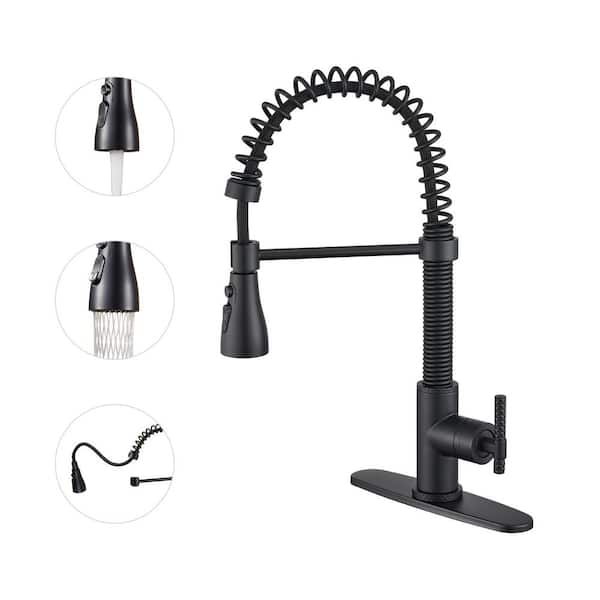 CASAINC Single Handle Pull Down Sprayer Kitchen Faucet with Power Clean Multi-Function Spray in Matte Black