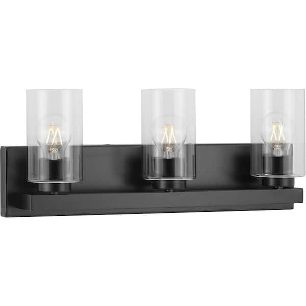 Progress Lighting Goodwin 21 in. 3-Light Matte Black Modern Vanity Light with Clear Glass for Bathroom