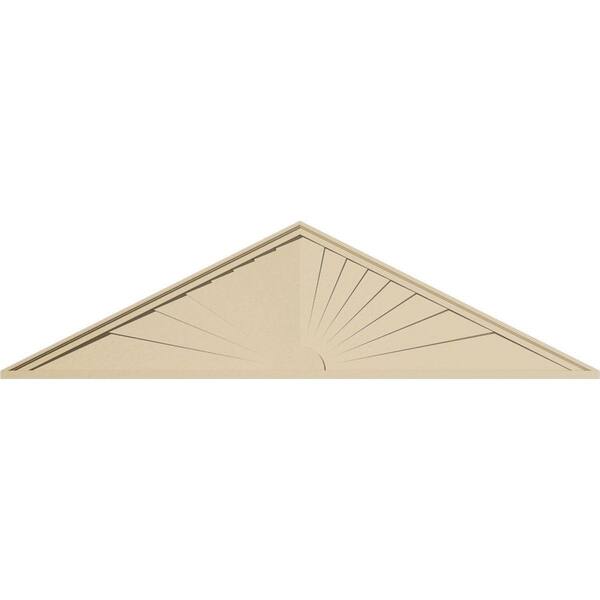 Ekena Millwork 76-in. W x 20-in. H x 2-in. P (Pitch 6/12) Peaked Cap Sunburst Signature Urethane Pediment, Primed Tan