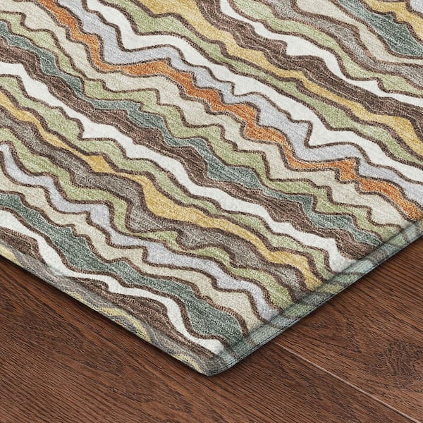 Mayfield Premium Machine Washable Abstract AMF2436 Taupe 5 ft. x 7 ft. 6 in. Area Rug
