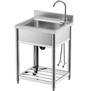 20 in. D x 22 in. W Freestanding Single Bowl Utility Sink in Stainless Steel with Hot/Cold Water Faucet and Shelve