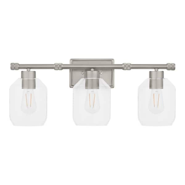 Hampton Bay Laurel Brook 24 in. 3-Light Brushed Nickel Industrial Bathroom Vanity Light