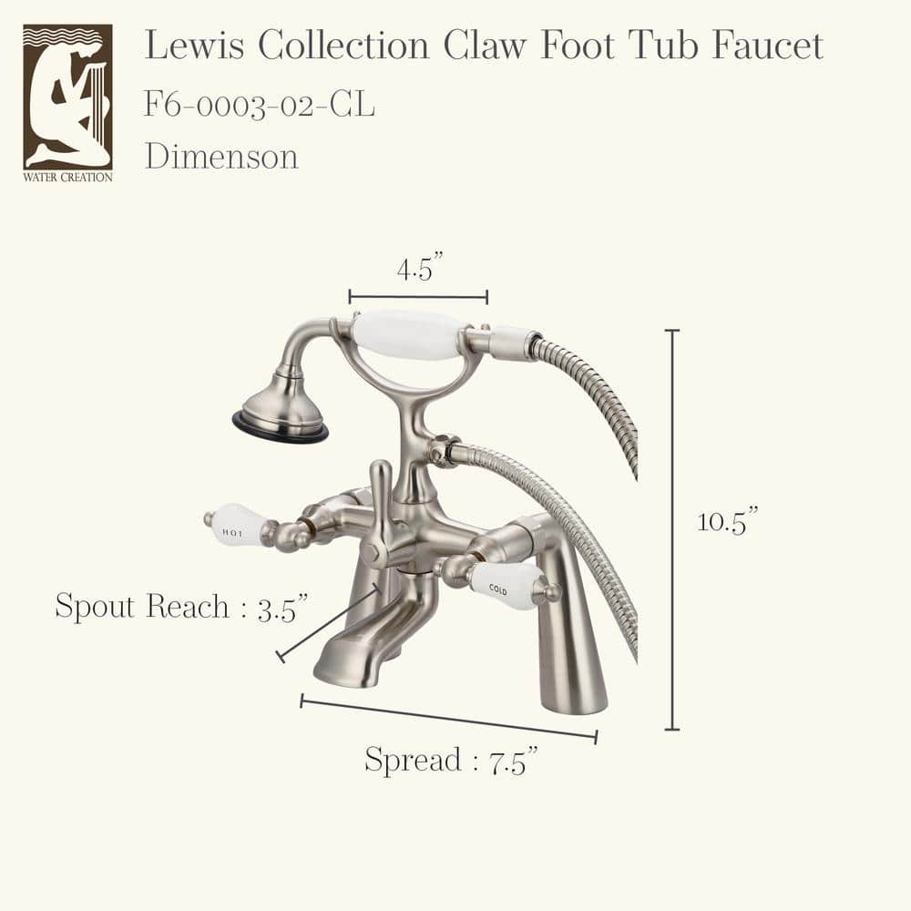 Vintage Classic Brushed Nickel Clawfoot Tub Faucet with Porcelain Handle