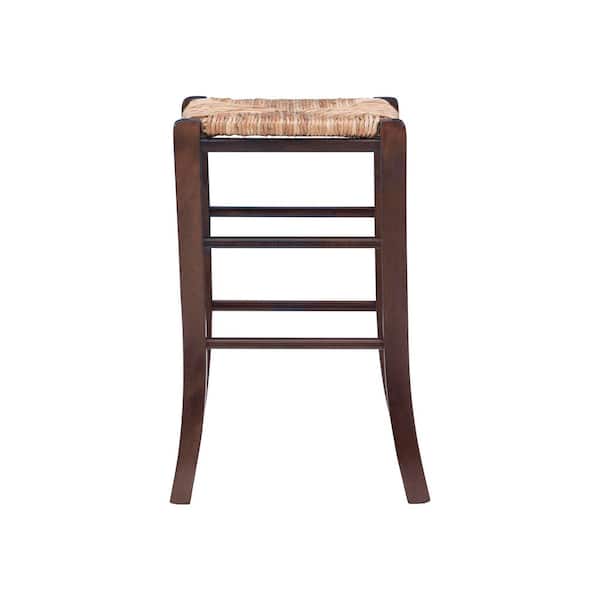 Marlene 24.5 in. Walnut Backless Wood Counter Stool with Rush Seat Set of Two
