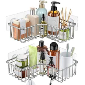 Corner Shower Caddy, Shower Organizer Corner Shower Shelf With 8 Hooks  Adhesive Stainless Steel Shower Shelves For Bathroom Storage (matte Black)  - Temu