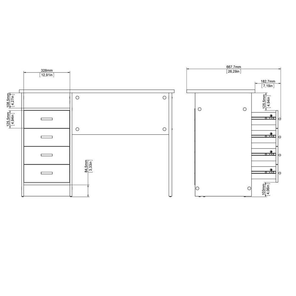 Scandinavian Oak Structure Desk with 4 Drawers and Open Shelf