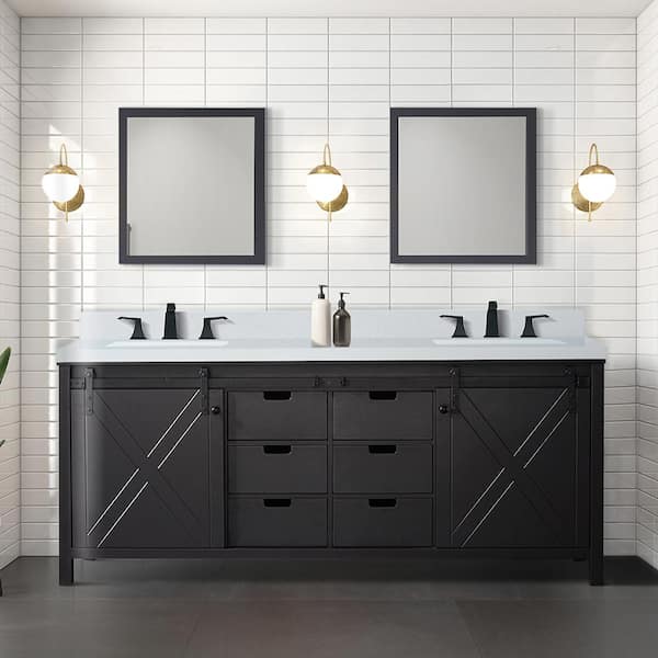 Lexora Marsyas 80 in W x 22 in D Brown Double Bath Vanity without Top and 30 in Mirrors