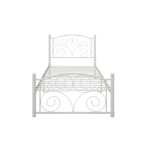 Metal White Twin Size Platform Bed with Headboard