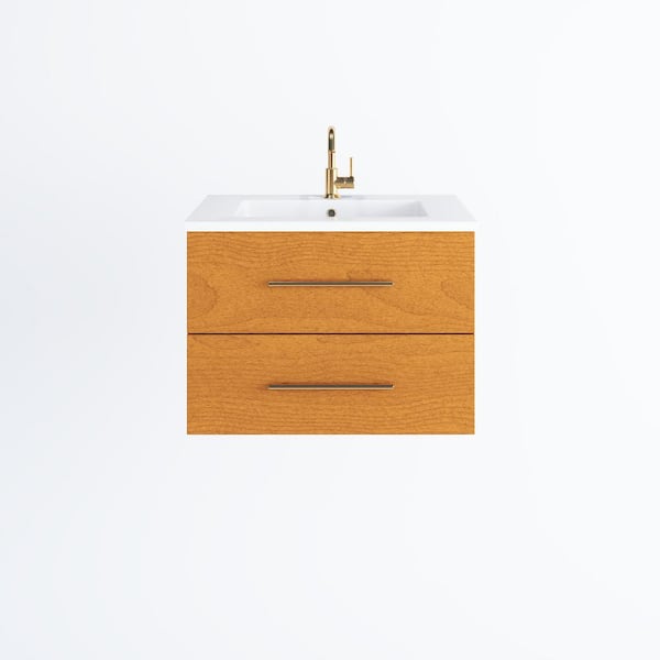 VOLPA USA AMERICAN CRAFTED VANITIES Napa 30 in. W x 20 in. D Single Sink Bathroom Vanity Wall Mounted In Pacific Maple with Acrylic Integrated Countertop