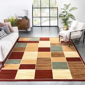 Barclay Eslem Modern Geometric Boxes Red 9 ft. 3 in. x 12 ft. 6 in. Area Rug