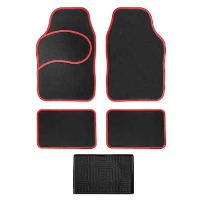 Red 4-Piece Ribbed Universal Liners Mod Carpet Car Floor Mats - Full Set