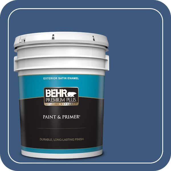 BEHR PREMIUM PLUS 5 gal. #M520-7 Admiral Blue Satin Enamel Exterior Paint & Primer