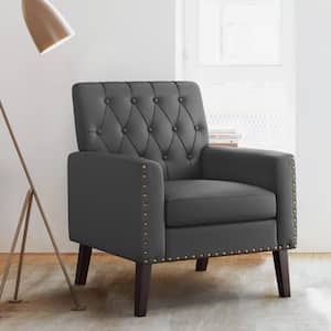 Athena Dark Gray Faux Leather Arm Chair Accent Chair with Wood Frame Button Tufted Back Nailhead Living Room