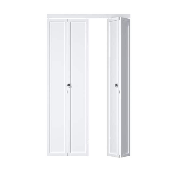 ARK DESIGN 48 in. x 80.5 in. Paneled Solid Core White Finished 1 Lite MDF Bifold Door with Hardware