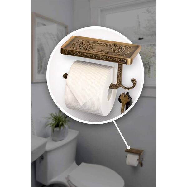 TRADITIONAL VICTORIAN STYLE TOILET ROLL PAPER HOLDER ALUMINUM BROWN ANTIQUE 