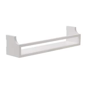 4-in. W x 18-in. D L x 4-in. H White-MDF/Wood Floating Curve Decorative Wall Shelf with Rail without Brackets, Set of 2